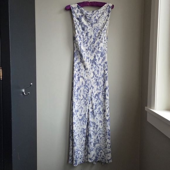 Reformation NWOT Topanga Blue Off White Floral Midi Sleevless Georgette Dress L - Picture 7 of 16